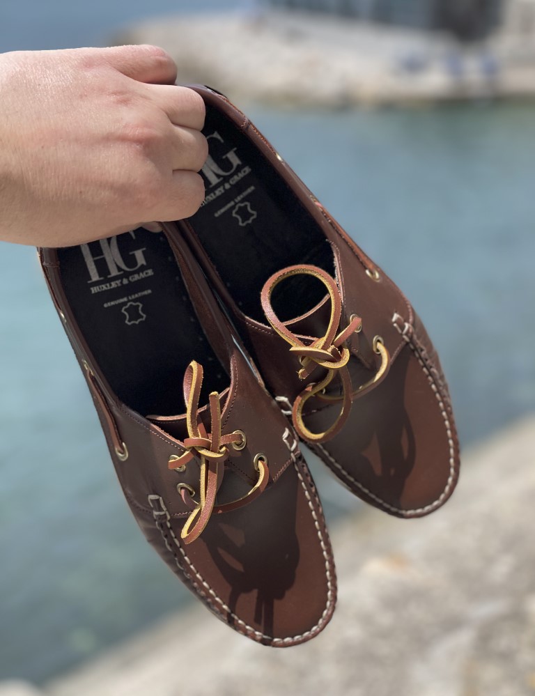 Ανδρικά καφέ δερμάτινα Boat παπούτσια HG175540 φωτογραφία